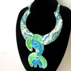 Mermaid Beaded Necklace and Earring Set OOAK